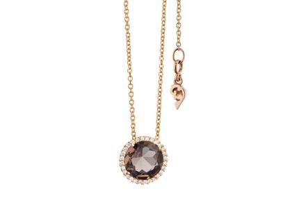 Capolavoro Espressivo Collier Roségold 45cm mit Rauchquarz und Brillanten 0,100ct – Halsschmuck Collier aus 750 Rotgold.