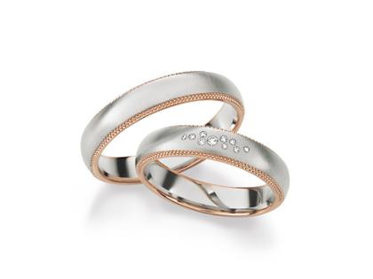 Max Kemper Trauring Paar Weißgold und Roségold 4,5mm gewölbt mit Brillanten 0,050ct – Ringe Trauring mit Besatz aus 585 Rotgold, 585 Weißgold und und .