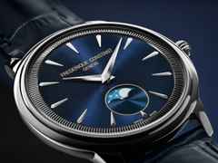 Frederique Constant Classics Moneta Moonphase Quarz 37mm blaues Zifferblatt blaues Lederband – Herrenuhren Uhr ohne Datum aus Edelstahl und Leder. Das Gehäuse ist rund und silber. Das Lederarmband ist blau. Das Zifferblatt ist ein Index in blau. – Ansicht 3