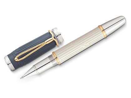 Montblanc Writers Edition                    2024: Jane Austen Limited Edition  3er Set – Schreibgeräte Füllfederhalter in beige und aus 750 Gelbgold, Edelharz, Metall, platiniert, rhodiniert und vergoldet. – Ansicht 2