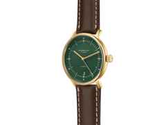 Sternglas Naos Automatik Edelstahl Gelbgold-PVD 38mm grünes Zifferblatt braunes Lederband – Herrenuhren Uhr mit Datum aus Edelstahl, Leder und PVD beschichtet. Das Gehäuse ist rund und gelbgold. Das Lederarmband ist braun. Das Zifferblatt ist arabisch Index und grün. – Ansicht 2