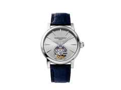 Frederique Constant Classic Tourbillon Manufacture Automatik Edelstahl 40mm silberfarbenes Zifferblatt blaues Lederband Limited Edition – Herrenuhren Uhr ohne Datum aus Edelstahl. Das Gehäuse ist rund und silber. Das Lederarmband Kroko / Alligator ist blau. Das Zifferblatt ist ein Index in silber.
