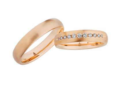 Christian Bauer Trauringpaar Roségold gewölbt mit Brillanten 0,155ct – Ringe Trauring mit Besatz aus 750 Rotgold.