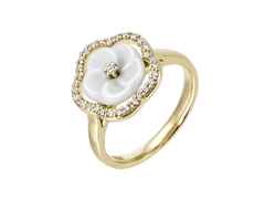 Meissen 1739 Royal Blossom Frame Ring Gelbgold mit Brillanten 0,250ct – Ringe Ring mit Besatz aus 750 Gelbgold, Porzellan und und .