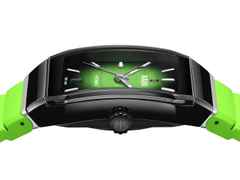 Rado Anatom Automatik Keramik 32,5mm schwarz-grünes Zifferblatt grünes Kautschukband – Damenuhren Uhr mit Datum aus Edelstahl, Kautschuk, Keramik und PVD beschichtet. Das Gehäuse ist rechteckig und schwarz. Das Kautschuk / Kunststoff / Silikon Armband ist grün. Das Zifferblatt ist ein Index in grün. – Ansicht 3