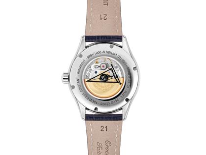 Frederique Constant Classics Runabout Automatic Edelstahl 42mm blaues Zifferblatt blaues Lederband – Herrenuhren Uhr mit Datum aus Edelstahl und Leder. Das Gehäuse ist rund und silber. Das Lederarmband ist blau. Das Zifferblatt ist arabisch Index und blau. – Ansicht 3