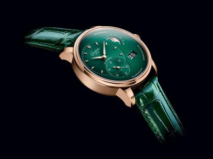 Glashütte Original PanoMaticLunar Automatik Rotgold 40mm grünes Zifferblatt grünes Lederband – Herrenuhren Uhr mit Datum aus 750 Rotgold. Das Gehäuse ist rund und roségold. Das Lederarmband Kroko / Alligator ist grün. Das Zifferblatt ist ein Index in grün. – Ansicht 5