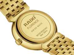 Rado Florence Diamonds Quarz Edelstahl Gelbgold-PVD 30mm gelbgoldfarbenes Zifferblatt Metallband – Damenuhren Uhr mit Datum aus Edelstahl und PVD beschichtet. Das Gehäuse ist rund und gelbgold. Das Edelstahlarmband ist gelbgold. Das Zifferblatt ist ein Index in gelbgold. – Ansicht 4
