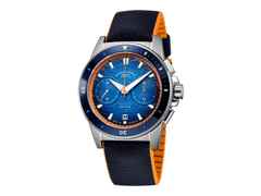 Mühle Glashütte Sportivo Active Chronograph Automatik Edelstahl 42,5mm blaues Zifferblatt blaues Leder-Kautschukband – Herrenuhren Chronograph aus Edelstahl, Kautschuk, Keramik und Leder. Das Gehäuse ist rund und silber. Das Kautschuk / Kunststoff / Silikon Armband ist blau. Das Zifferblatt ist ein Index in blau.