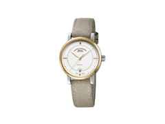 Mühle Glashütte Teutonia IV Lady Automatik Edelstahl 33,5mm brillantweißes Zifferblatt beiges Lederband – Damenuhren Uhr mit Datum aus 750 Gelbgold, Edelstahl und Leder. Das Gehäuse ist rund und silber. Das Lederarmband ist beige. Das Zifferblatt ist ein Index in weiß.