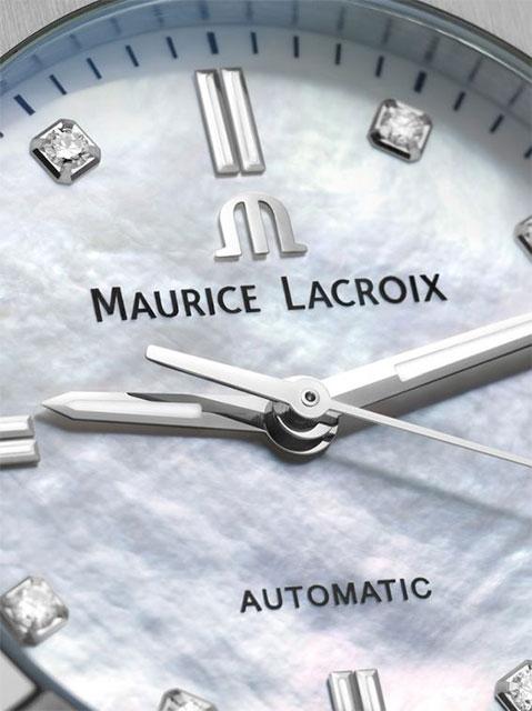 Maurice Lacroix Aikon Automatik Edelstahl 35mm weißes Zifferblatt Metallband – Damenuhren Uhr mit Datum aus Edelstahl. Das Gehäuse ist rund und silber. Das Edelstahlarmband ist silber. Das Zifferblatt ist ein Index in weiß. – Ansicht 2