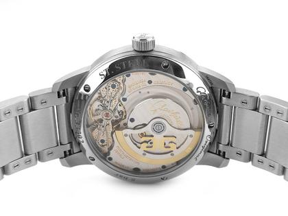Glashütte Original PanoMaticLunar Automatik Edelstahl 40mm grün Metallband 1-90-02-13-32-70 Full Set Occasion Neu – Herrenuhren Uhr mit Datum aus Edelstahl. Das Gehäuse ist rund und silber. Das Edelstahlarmband ist silber. Das Zifferblatt ist arabisch Index und grün. – Ansicht 2
