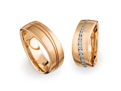 Christian Bauer Trauring Paar Nr.  55 Roségold – Ringe Trauring mit Besatz aus 750 Rotgold.