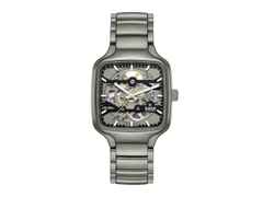 Rado True Square Skeleton Automatik Keramik 38mm skelettiertes Zifferblatt graues Keramikband – Herrenuhren Uhr ohne Datum aus Keramik und Titan. Das Gehäuse ist quadratisch und grau. Das Keramikarmband ist grau. Das Zifferblatt ist skelettiert und grau.