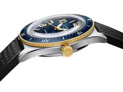Glashütte Original SeaQ Automatik Edelstahl 40mm blaues Zifferblatt schwarzes Kautschukband – Herrenuhren Uhr mit Datum aus 750 Gelbgold, Edelstahl und Keramik. Das Gehäuse ist rund und silber-gelbgold. Das Kautschuk / Kunststoff / Silikon Armband ist blau. Das Zifferblatt ist arabisch Index und blau. – Ansicht 4