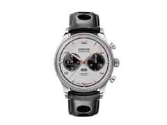 Union Glashütte Noramis Chronograph Gaisbergrennen 2023 Limitierte Edition Automatik Edelstahl 42mm silberfarbenes Zifferblatt schwarzes Lederband – Herrenuhren Chronograph aus Edelstahl. Das Gehäuse ist rund und silber. Das Lederarmband ist schwarz. Das Zifferblatt ist arabisch Index und silber.