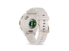 Garmin Venu 3S faserverstärktes Polymer elfenbeinfarben 41mm elfenbeinfarbenes Kautschukband – Herrenuhren Uhr Multifunktion aus Edelstahl, Kautschuk, Kunststoff und PVD beschichtet. Das Gehäuse ist rund und beige. Das Kautschuk / Kunststoff / Silikon Armband ist beige. Das Zifferblatt ist digital und schwarz. – Ansicht 5