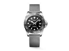Longines HydroConquest Automatik Edelstahl 39mm schwarzes Zifferblatt Metallband – Herrenuhren Uhr mit Datum aus Edelstahl. Das Gehäuse ist rund und silber. Das Edelstahlarmband ist silber. Das Zifferblatt ist ein Index in schwarz.