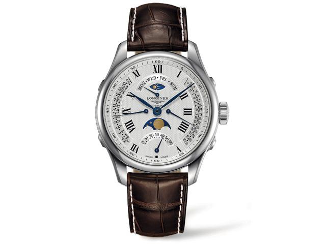 Longines Master Retrograde 4 Herrenuhr 41mm Mondphase versilbert