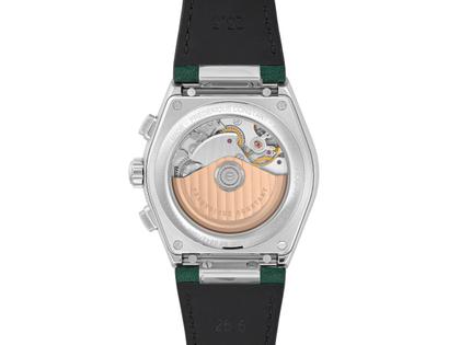Frederique Constant Highlife Chronograph Automatic Edelstahl 41mm weiß-grünes Zifferblatt grünes Lederband limitiert – Herrenuhren Chronograph aus Edelstahl und Leder. Das Gehäuse ist rund und silber. Das Lederarmband ist grün. Das Zifferblatt ist ein Index in weiß. – Ansicht 2