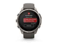 Garmin Fenix 9 Pro inReach Solar Titan 47mm digitales Display graues Silikonband – Herrenuhren Uhr Multifunktion aus Kautschuk und Titan. Das Gehäuse ist rund und grau. Das Kautschuk / Kunststoff / Silikon Armband ist grau. Das Zifferblatt ist digital und schwarz.