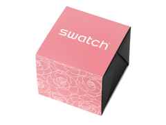 Swatch Irony Lady Blossom Time Petal Charm Quarz Edelstahl 33mm rosa Zifferblatt Metallband – Damenuhren Uhr ohne Datum aus Edelstahl. Das Gehäuse ist rund und silber. Das Edelstahlarmband ist silber. Das Zifferblatt ist ohne Zeichen und rosa. – Ansicht 7
