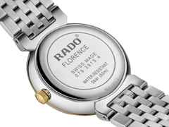 Rado Florence Classic Diamonds Quarz Edelstahl 30 mm schwarz Edelstahlband bicolor – Damenuhren Uhr mit Datum aus Edelstahl und PVD beschichtet. Das Gehäuse ist rund und silber-gelbgold. Das Edelstahlarmband ist silber-gelbgold. Das Zifferblatt ist ein Index in schwarz. – Ansicht 4