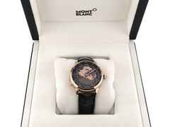 Montblanc Star Legacy Orbis Terrarum Limited Edition Automatik Roségold 43mm Lederband MB126109 Full Set Occasion – Herrenuhren Uhr ohne Datum aus 750 Rotgold. Das Gehäuse ist rund und roségold. Das Lederarmband Kroko / Alligator ist braun. Das Zifferblatt ist arabisch Index und braun. – Ansicht 5