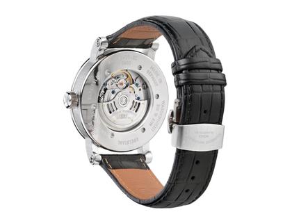 Mühle Glashütte Teutonia II Tag/Datum Automatik Edelstahl 41mm silbernes Zifferblatt schwarzes Lederband – Herrenuhren Uhr mit Datum aus Edelstahl und Leder. Das Armband ist ein Lederarmband Kroko / Alligator. Der Zifferblatt ist ein Index. – Ansicht 2