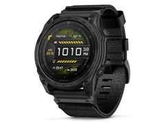 Garmin tactix 8 AMOLED Quarz Polymer und Titan 51mm digitales Zifferblatt schwarzes Nylonband – Herrenuhren Uhr Multifunktion aus DLC beschichtet, Kunststoff und Titan. Das Gehäuse ist rund und schwarz. Das Textilarmband ist schwarz. Das Zifferblatt ist digital und schwarz.