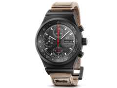 Porsche Design Chronograph 1 - 50 Jahre 911 Turbo Edition Automatik Titan 40mm schwarzes Zifferblatt Metallband und Textilband limitiert – Herrenuhren Chronograph aus Titan und Titancarbid beschichtet. Das Gehäuse ist rund und schwarz. Das Titanarmband ist schwarz. Das Zifferblatt ist arabisch Index und schwarz. – Ansicht 3