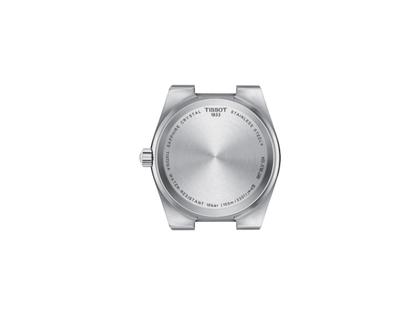 Tissot PRX Quarz Edelstahl 35mm rosafarbenes Zifferblatt Metallband – Damenuhren Uhr mit Datum aus Edelstahl. Das Gehäuse ist rund und silber. Das Edelstahlarmband ist silber. Das Zifferblatt ist ein Index in rosa. – Ansicht 3