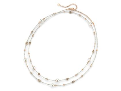 Gellner Castaway Diamant-Collier Roségold 100cm mit Akoya Nova-Zuchtperlen und Diamantperlen – Halsschmuck Collier in grau und aus 750 Rotgold.