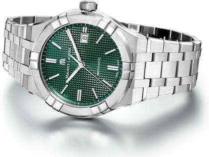 Maurice Lacroix Aikon Automatik Edelstahl 42mm grünes Zifferblatt Metallband – Herrenuhren Uhr mit Datum aus Edelstahl. Das Gehäuse ist rund und silber. Das Edelstahlarmband ist silber. Das Zifferblatt ist ein Index in grün. – Ansicht 4