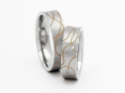 Max Kemper Trauring Paar Weißgold 6,0mm gewölbt mit Brillanten 0,050ct – Ringe Trauring mit Besatz aus 585 Weißgold/Rotgold.