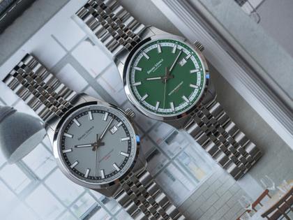 Bruno Söhnle Glashütte Turin Automatik Edelstahl 39,5mm dunkelgrünes Zifferblatt Metallband – Herrenuhren Uhr mit Datum aus Edelstahl. Das Gehäuse ist rund und silber. Das Edelstahlarmband ist silber. Das Zifferblatt ist ein Index in grün. – Ansicht 4