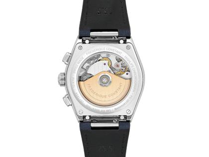 Frederique Constant Highlife Chronograph Automatic Edelstahl 41mm weiß-blaues Zifferblatt blaues Lederband Limited Edition – Herrenuhren Chronograph aus Edelstahl und Leder. Das Gehäuse ist rund und silber. Das Lederarmband ist blau. Das Zifferblatt ist ein Index in weiß. – Ansicht 2