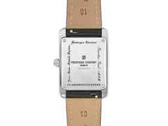 Frederique Constant Classics Carree Small Seconds Quarz Edelstahl mit Diamanten 36x25mm silbernes Zifferblatt schwarzes Lederband – Herrenuhren Uhr ohne Datum aus Edelstahl. Das Gehäuse ist rechteckig und silber. Das Lederarmband ist schwarz. Das Zifferblatt ist römisch und silber. – Ansicht 2