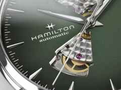 Hamilton Jazzmaster Open Heart Automatik Edelstahl 40mm grünes Zifferblatt Metallband – Herrenuhren Uhr ohne Datum aus Edelstahl. Das Gehäuse ist rund und silber. Das Edelstahlarmband ist silber. Das Zifferblatt ist ein Index in grün. – Ansicht 4