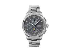 Union Glashütte Belisar Chronograph Mondphase Automatik Edelstahl 42mm graues Zifferblatt Metallband – Herrenuhren Chronograph aus Edelstahl. Das Gehäuse ist rund und silber. Das Edelstahlarmband ist silber. Das Zifferblatt ist arabisch Index und grau.
