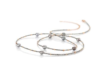 Gellner Castaway Collier mit Tahiti-Zuchtperlen und Diamant Pipes – Halsschmuck Collier aus 750 Weißgold. – Ansicht 2