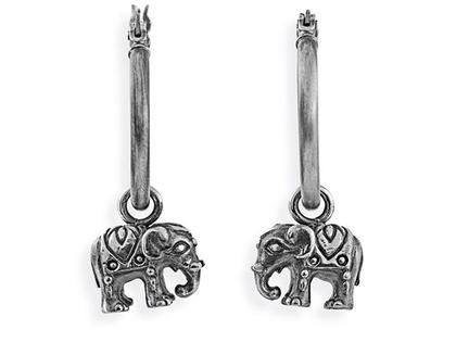 Drachenfels Design Ganesha Elefant Creolen Silber vintage – Ohrschmuck Creolen aus 925 Silber.