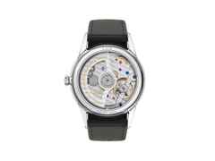 Nomos Glashütte Orion neomatik New Black Automatik Edelstahl 36mm schwarzes Zifferblatt schwarzes Lederband Glasboden – Herrenuhren Uhr ohne Datum aus Edelstahl und Leder. Das Gehäuse ist rund und silber. Das Lederarmband ist schwarz. Das Zifferblatt ist ein Index in schwarz. – Ansicht 2