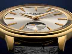 Frederique Constant Classics Moneta Moonphase Quarz Edelstahl Gelbgold-PVD 37mm weißes Zifferblatt schwarzes Lederband – Herrenuhren Uhr ohne Datum aus Edelstahl, Leder und PVD beschichtet. Das Gehäuse ist rund und gelbgold. Das Lederarmband Kroko / Alligator ist schwarz. Das Zifferblatt ist ein Index in weiß. – Ansicht 5