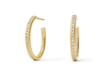Niessing Satellite Creole Gelbgold mit 108 Brillanten – Ohrschmuck Creolen aus 750 Gelbgold.