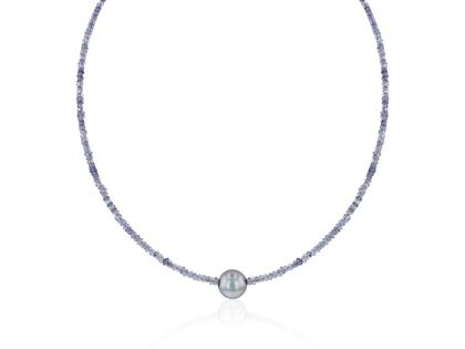 Juwelier Roller | Atelier Collier Silber 43cm mit Tahitiperle und Iolith – Halsschmuck Collier aus 925 Silber.
