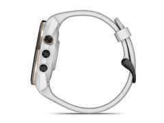 Garmin Approach S70 Smartwatch Kunststoff 42mm digitale Anzeige weißes Silikonband – Herrenuhren Uhr Multifunktion aus Keramik und Kunststoff. Das Gehäuse ist rund und grau. Das Kautschuk / Kunststoff / Silikon Armband ist weiß. Das Zifferblatt ist digital und schwarz. – Ansicht 7