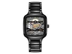 Rado True Square Automatik Skeleton Keramik schwarz 38mm Keramikband schwarz – Herrenuhren Uhr ohne Datum aus Keramik und Titan. Das Gehäuse ist quadratisch und schwarz. Das Keramikarmband ist schwarz. Das Zifferblatt ist skelettiert und schwarz.