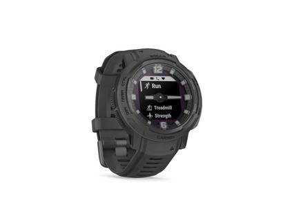 Garmin Instinct Crossover Solar faserverstärktes Polymer schiefergrau 45 mm Kautschukband schiefergrau – Herrenuhren Uhr Multifunktion aus Kautschuk und Kunststoff. Das Gehäuse ist rund und grau. Das Kautschuk / Kunststoff / Silikon Armband ist grau. Das Zifferblatt ist analog digital und schwarz. – Ansicht 4