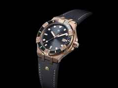 Maurice Lacroix Aikon Venturer Automatik Bronze 43mm graues Zifferblatt schwarzes Lederband und Kautschukband limitiert – Herrenuhren Uhr mit Datum aus Bronze. Das Gehäuse ist rund und roségold. Das Lederarmband ist schwarz. Das Zifferblatt ist ein Index in grau. – Ansicht 4